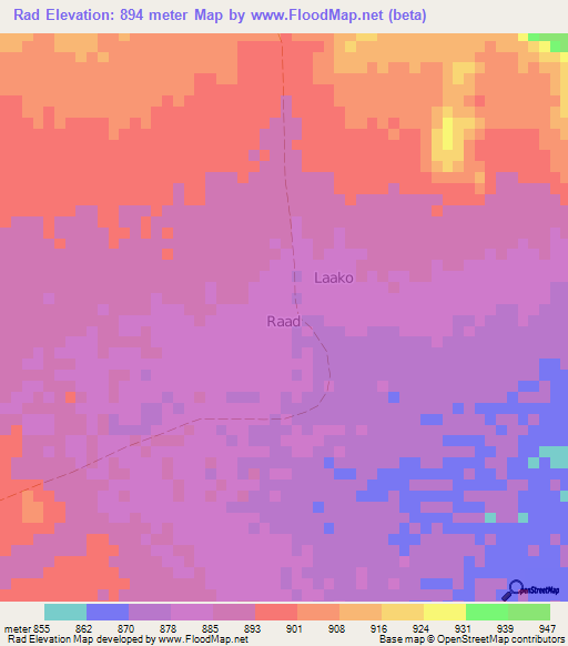Rad,Somalia Elevation Map