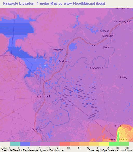 Raaxoole,Somalia Elevation Map