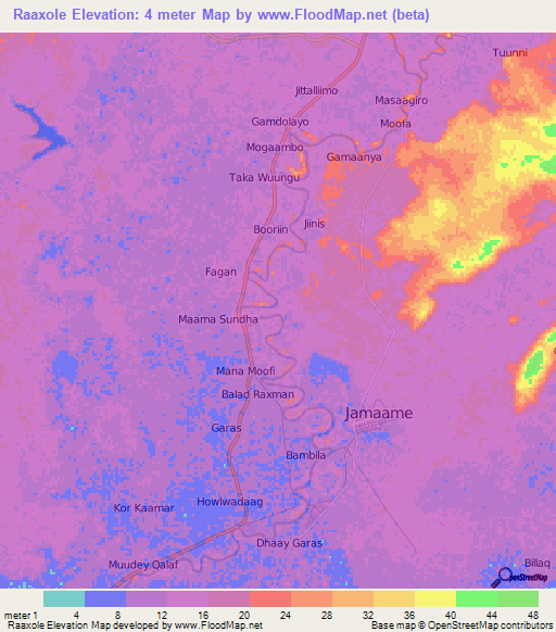 Raaxole,Somalia Elevation Map