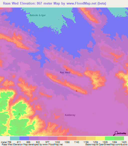 Raas Wed,Somalia Elevation Map
