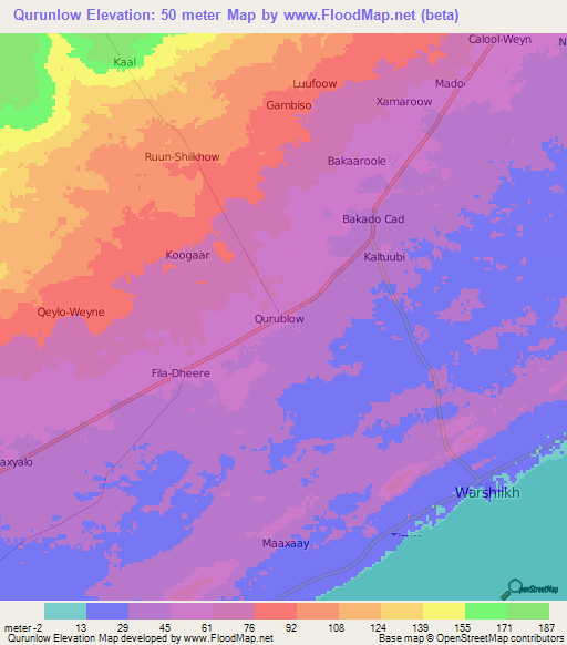 Qurunlow,Somalia Elevation Map