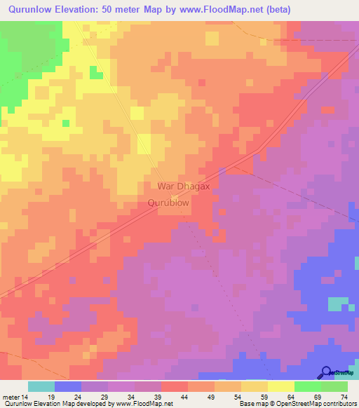 Qurunlow,Somalia Elevation Map