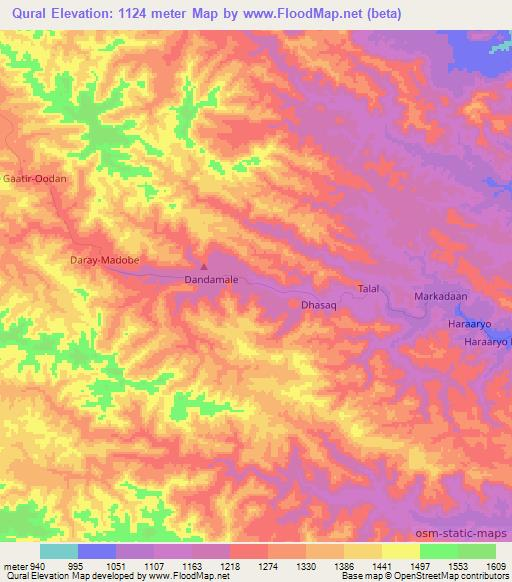Qural,Somalia Elevation Map