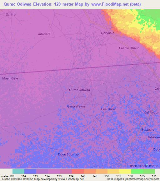 Qurac Odiwaa,Somalia Elevation Map