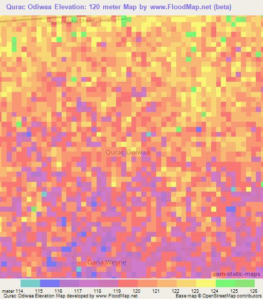 Qurac Odiwaa,Somalia Elevation Map