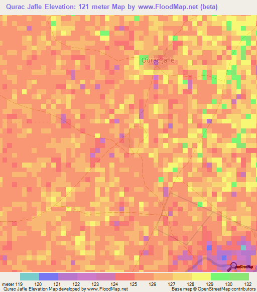 Qurac Jafle,Somalia Elevation Map