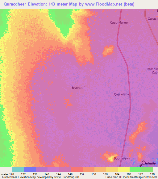 Quracdheer,Somalia Elevation Map