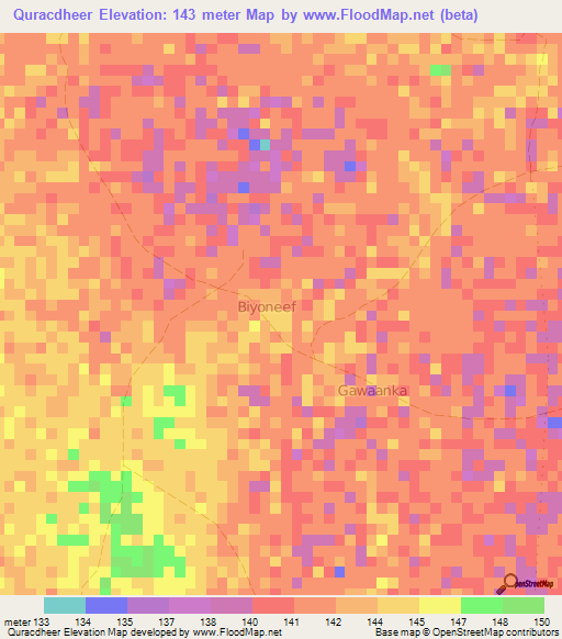Quracdheer,Somalia Elevation Map
