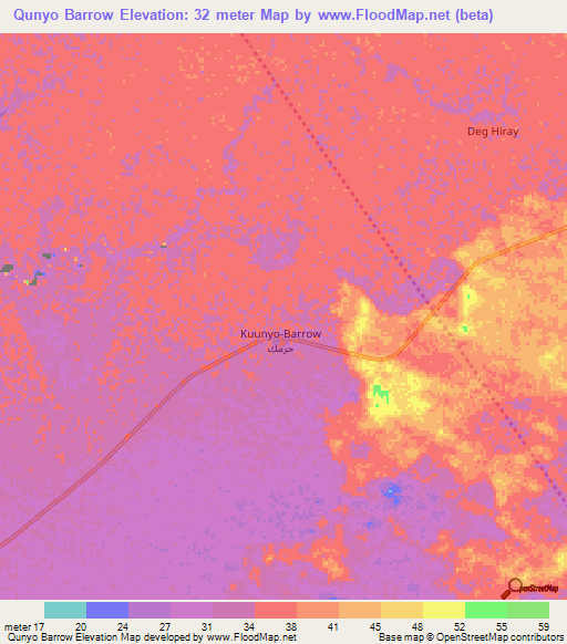 Qunyo Barrow,Somalia Elevation Map
