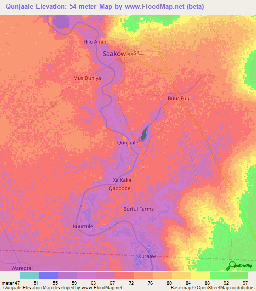 Qunjaale,Somalia Elevation Map