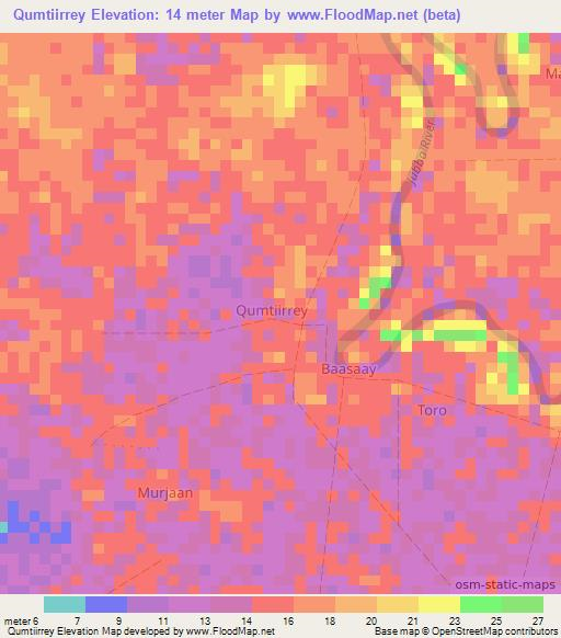 Qumtiirrey,Somalia Elevation Map