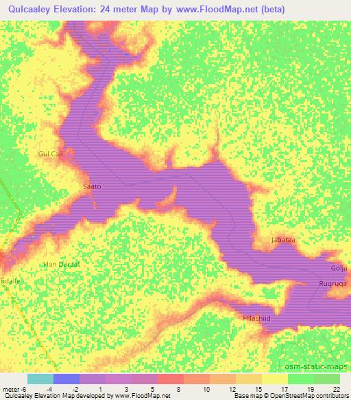 Qulcaaley,Somalia Elevation Map