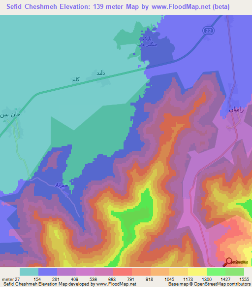 Sefid Cheshmeh,Iran Elevation Map