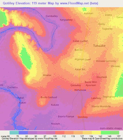 Qotiiley,Somalia Elevation Map