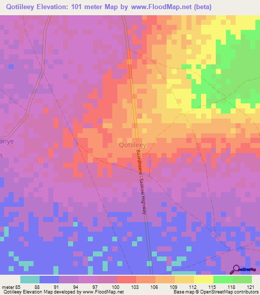 Qotiileey,Somalia Elevation Map
