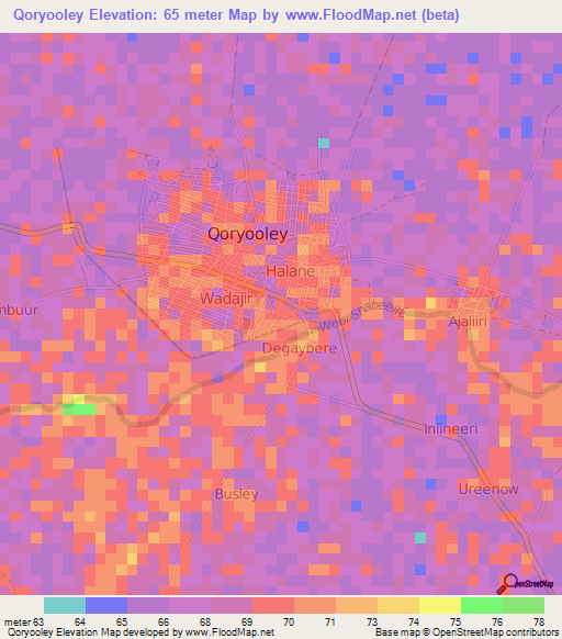 Qoryooley,Somalia Elevation Map