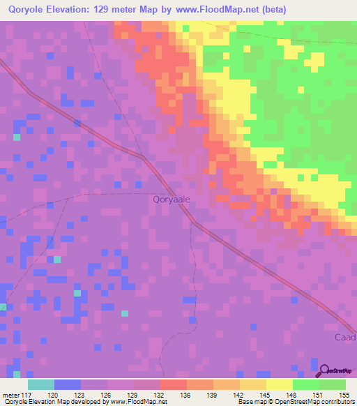 Qoryole,Somalia Elevation Map