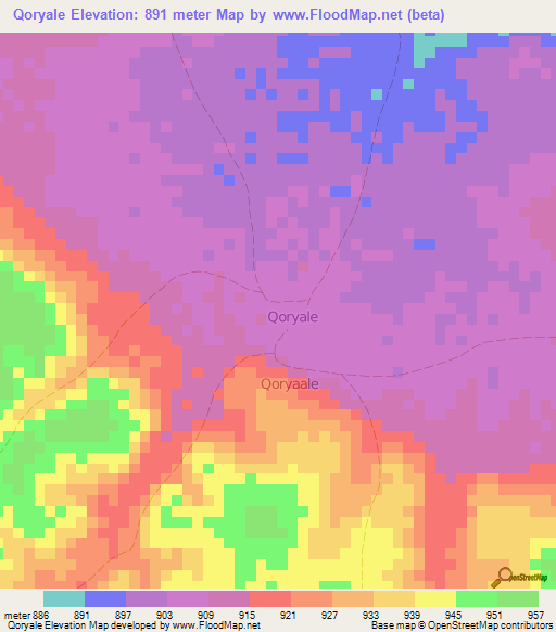Qoryale,Somalia Elevation Map