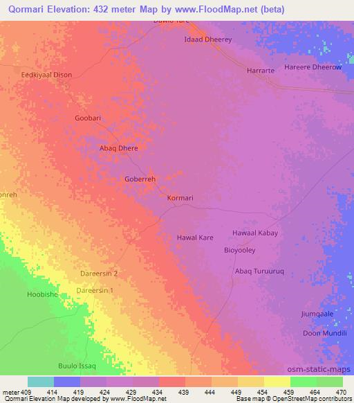 Qormari,Somalia Elevation Map