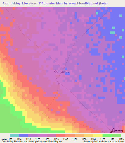 Qori Jabley,Somalia Elevation Map