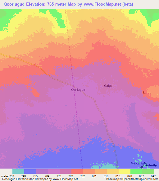 Qoorlugud,Somalia Elevation Map