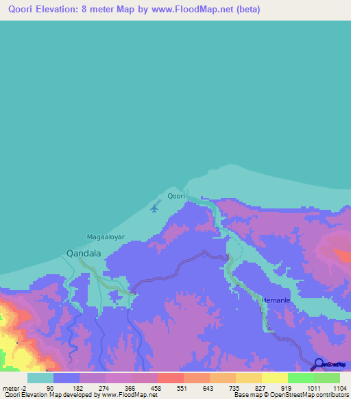 Qoori,Somalia Elevation Map