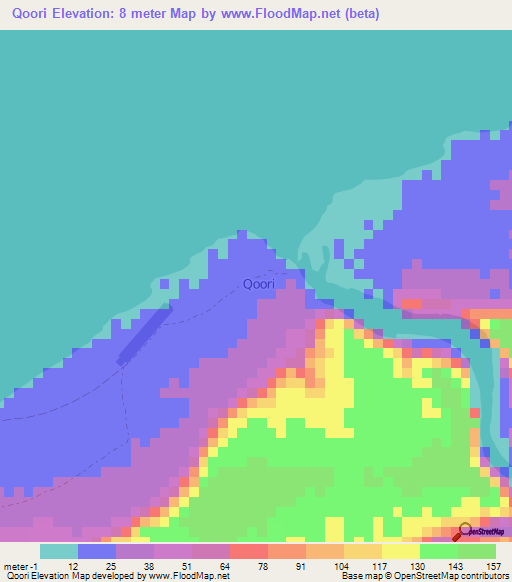 Qoori,Somalia Elevation Map