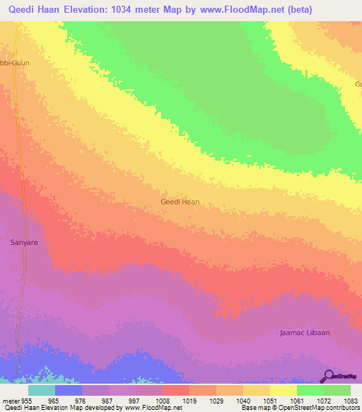 Qeedi Haan,Somalia Elevation Map