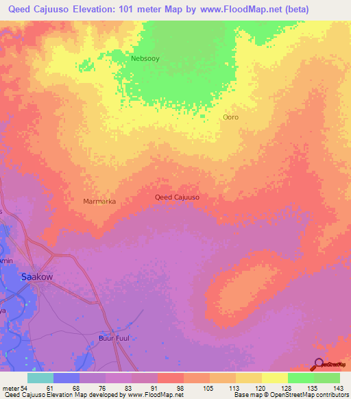 Qeed Cajuuso,Somalia Elevation Map