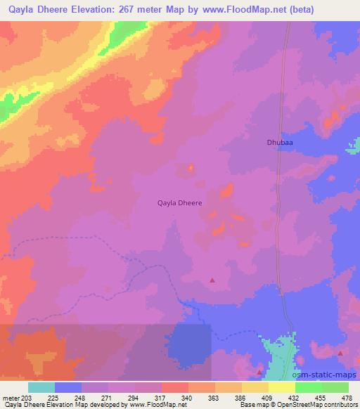 Qayla Dheere,Somalia Elevation Map