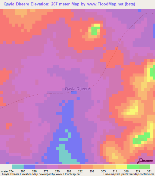 Qayla Dheere,Somalia Elevation Map