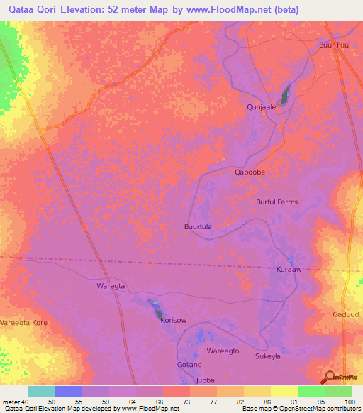 Qataa Qori,Somalia Elevation Map
