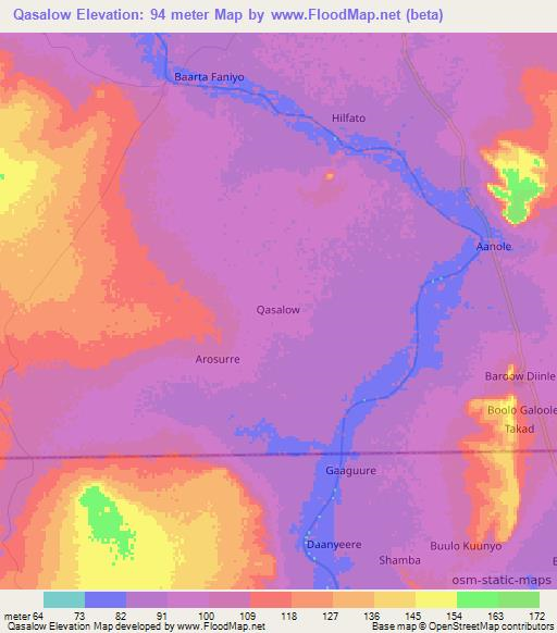 Qasalow,Somalia Elevation Map