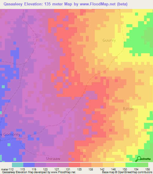 Qasaaleey,Somalia Elevation Map