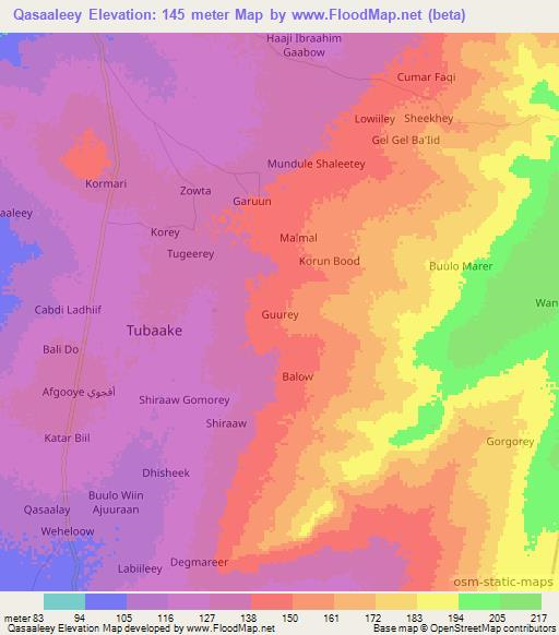 Qasaaleey,Somalia Elevation Map