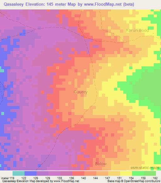 Qasaaleey,Somalia Elevation Map