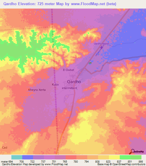Qardho,Somalia Elevation Map