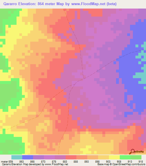 Qararro,Somalia Elevation Map