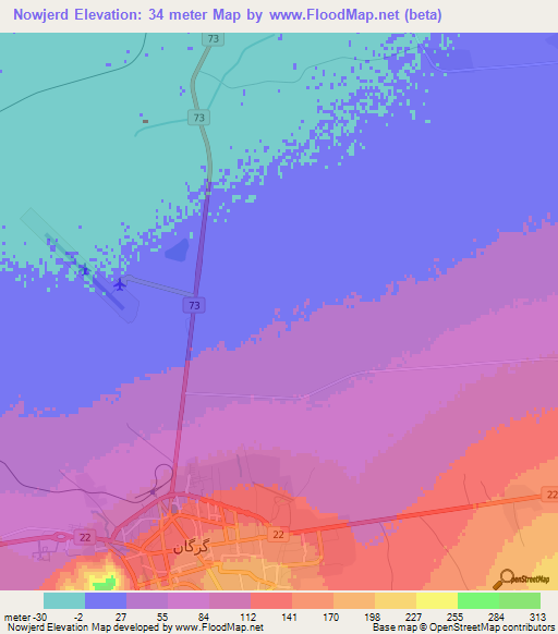 Nowjerd,Iran Elevation Map