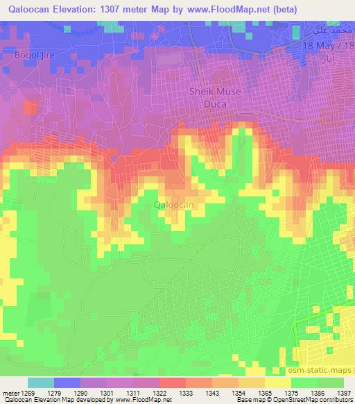 Qaloocan,Somalia Elevation Map