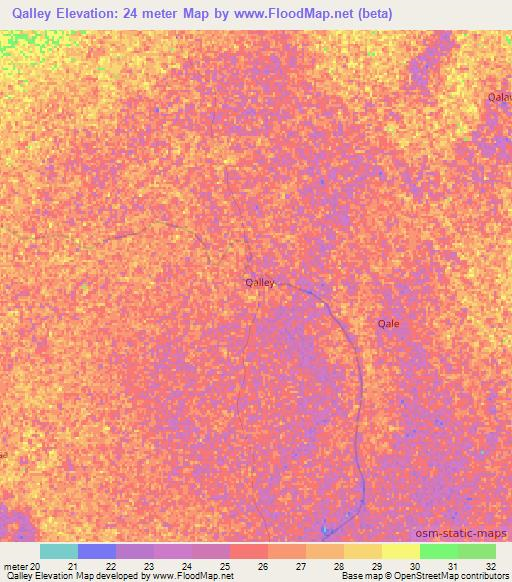 Qalley,Somalia Elevation Map
