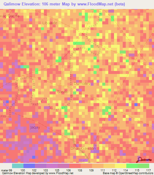Qalimow,Somalia Elevation Map