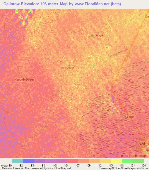 Qalimow,Somalia Elevation Map