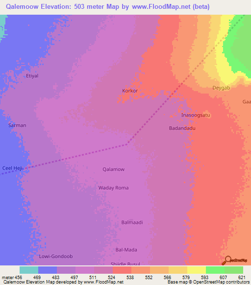 Qalemoow,Somalia Elevation Map