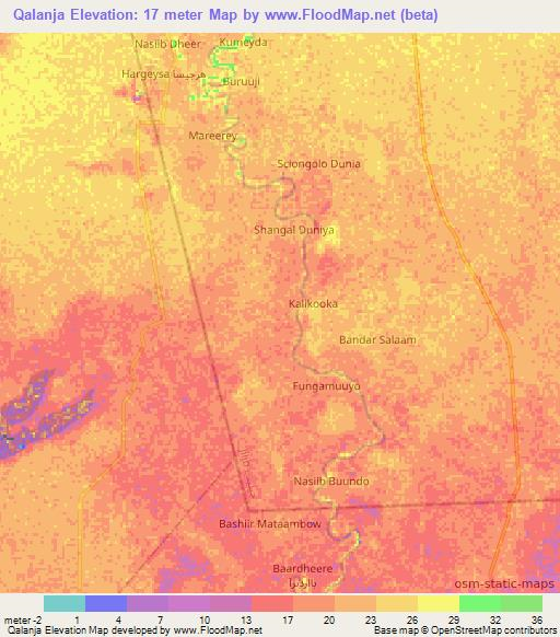 Qalanja,Somalia Elevation Map