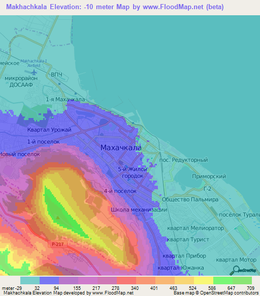 Makhachkala,Russia Elevation Map