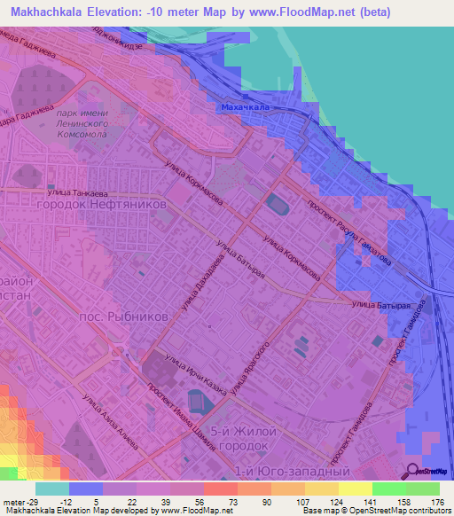 Makhachkala,Russia Elevation Map