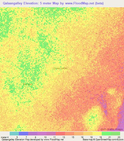 Qalaangalley,Somalia Elevation Map
