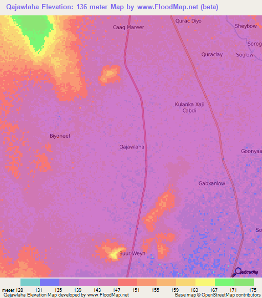 Qajawlaha,Somalia Elevation Map