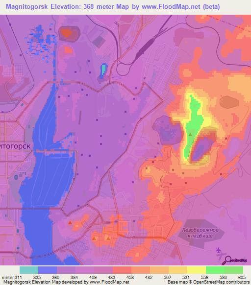 Magnitogorsk,Russia Elevation Map